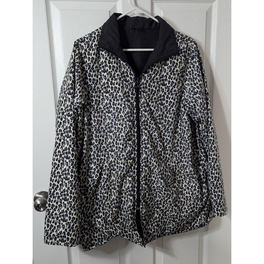 Blair Reversible Windbreaker Jacket Black/ Leopard Women's Size Small Oversized